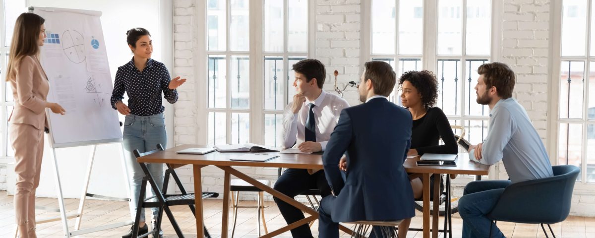 Sales team taking part in a professional development training course