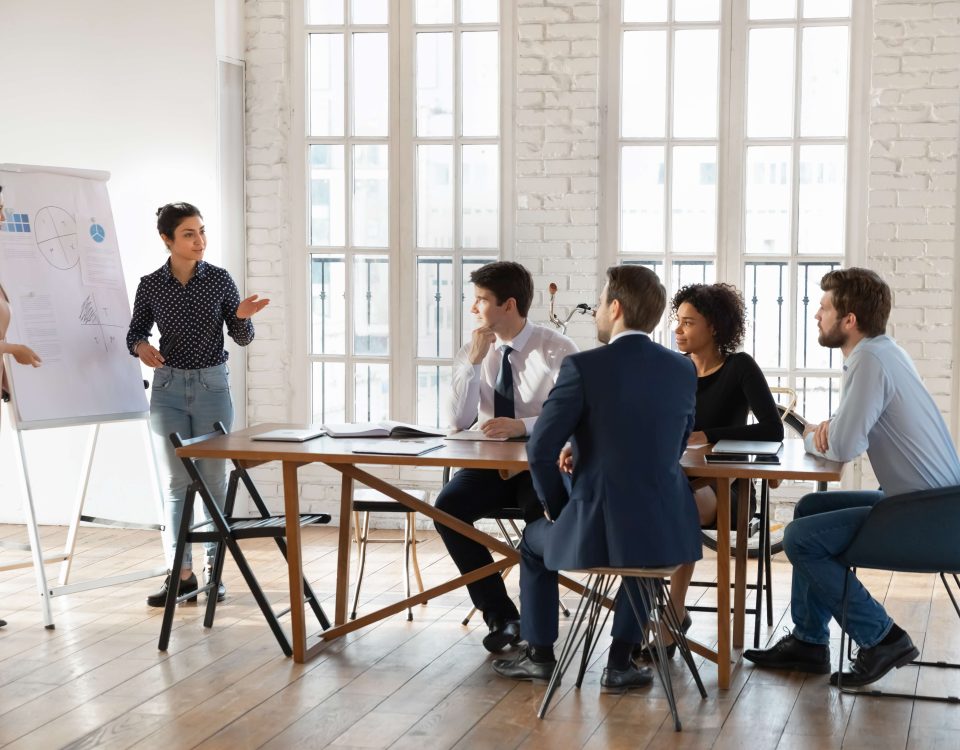 Sales team taking part in a professional development training course